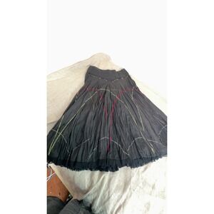 Lana Lee Black Embroidered Star Charm Pleated Maxi Skirt Boho Fairycore Size 12